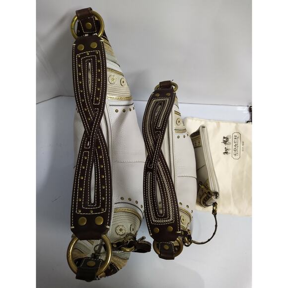 Coach Set of 3 Bags - Soho White Leather Stitched Grommet Studded Hobo Purses - Picture 7 of 12